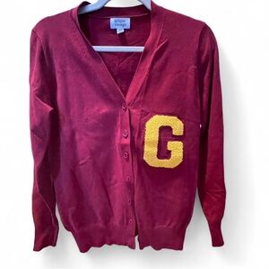 Unique Vintage Burgundy Cardigan with Yellow Patch